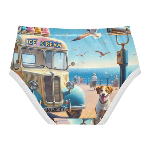 Dog Summer Ice Cream Car Underwear Girls, Toddler Girl Briefs, Girls' Cotton Brief Underwear, 2–8 Years2