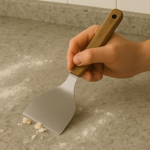 MallArt® Ahşap Saplı Paslanmaz Çelik Spatula – 24cm Eğilimli Çok Amaçlı Mutfak Spatulası | Izgara, Burger, Sebze, Temizlik için Profesyonel Metal Spatula - Görsel 3