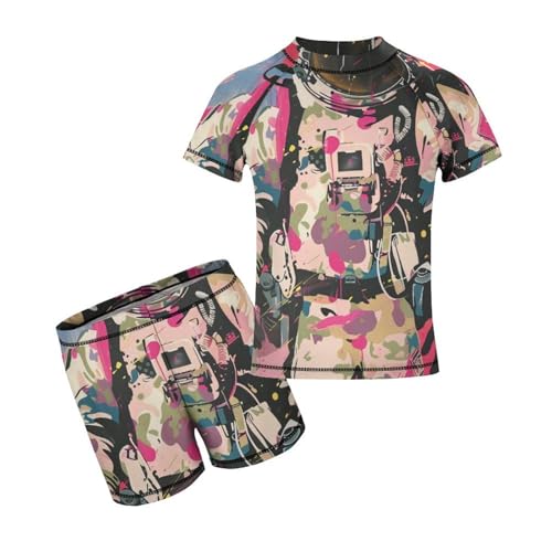 Pink Camouflage Military (2) Children's Casual Swimsuit Set - Simple and Versatile9-11Y（140cm）