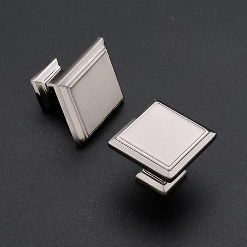 Image of Ravinte 15 Pack 1-3 /16 Inch Brushed Nickel Kitchen Square Cabinet Knobs Solid Drawer Pulls Satin Nickel Single Hole Kitchen Cabinet Hardware Knobs for Cabinets and Drawers