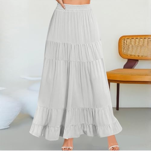 midelxp Flowy Long Skirts for Women Summer Elastic High Waist A Line Pleated Skirts Y2k Comfy Tiered Maxi Skirt with Pockets2