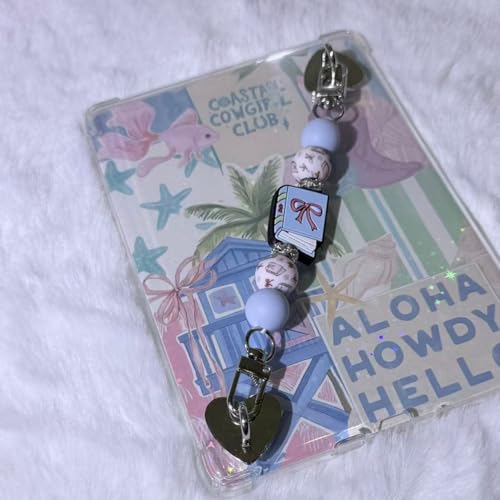 Strap for E-Reader, Cute Bow Book Silicone Beaded Grip Chain Charm for Kindle, Accessories for E-book Reader, E-Reader Device Hand Strap, Bookish Gift (Book)