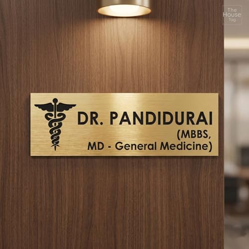 Image of Customized Self Adhesive Acrylic Name Plate for Home | Black and Matt Brush Gold Acrylic Personalized Door Name Plate | Custom Name Board for House, Office & Entrance (12 x 4 Inch, Black and Gold)