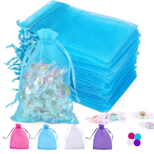 Angooni 4x6 Inches Blue Organza Bags for Jewelry Party, 100 PCS