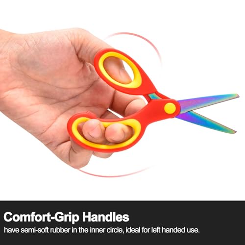Image of SCAIKTIG 5 inch Left Handed Scissors kids Set(3 Pcs), Safety Rounded edge Blunt-Tip, Titanium Coating Blades, Comfort Grip for School Classroom Children and Toddler Cutting Craft Paper, Assorted Color