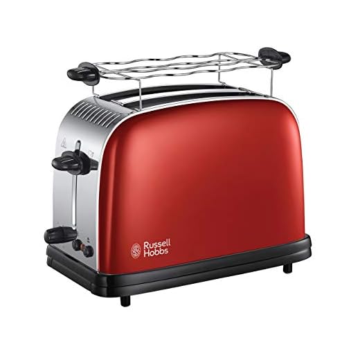 Easy buys Tostadora Colours+ rojo, 2 ranuras extra anchas, incluye accesorio para panecillos, 6 niveles de tostado ajustables + función de descongelación, tecnología de tostado rápido, 1670 W,