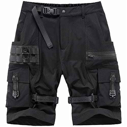 ELKNLMU Men's Streetwear Black Cargo Shorts Men Techwear Military