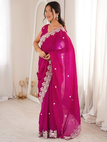 Image of SIRIL Women's Tissue Silk Sequence Embroidery Saree With Unstitched Blouse Piece