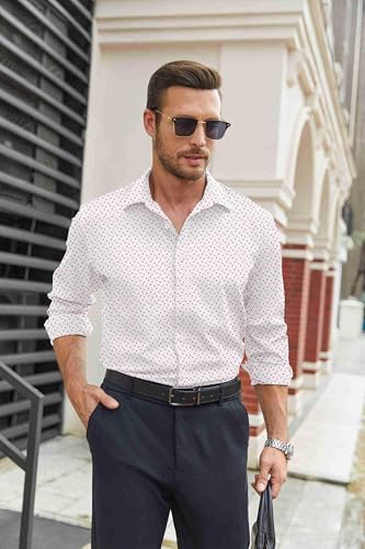 Coofandy Mens Dress Shirts Wrinkle Free Long Sleeve Button Down Shirt Formal Business Shirts White-Geometric Patterns M thumb #4