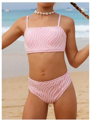 SHENHE Girl's 2 Piece Textured Swimsuits Spaghetti Strap Crop Top Bathing Suit Bikinis4