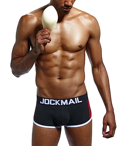 JOCKMAIL Mens Bulge Front Padded Boxer Briefs,Soft Cotton Underwear Double Removable Push Up Cup Trunk One Pack4