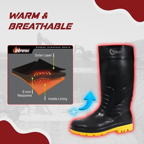 Image of ROBUSTT Steel Toe Lightweight Gum Boots | Standard Steel Safety Shoes | UK 6 | Anti Slip, Waterpoof | Breathable Printed Leather Shoes | Puncture and Tear Resistant | For Industrial Use (YELLOW)