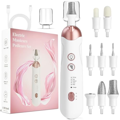AOGOE Set de Manicura y Pedicura Electrico Inalámbrico, Lima de Uñas Electrica Recargable de 5 Velocidades, Lima Eléctricas Uñas con Led y 8 Brocas, Torno de Uñas Para el Cuidado de Manos y Pies