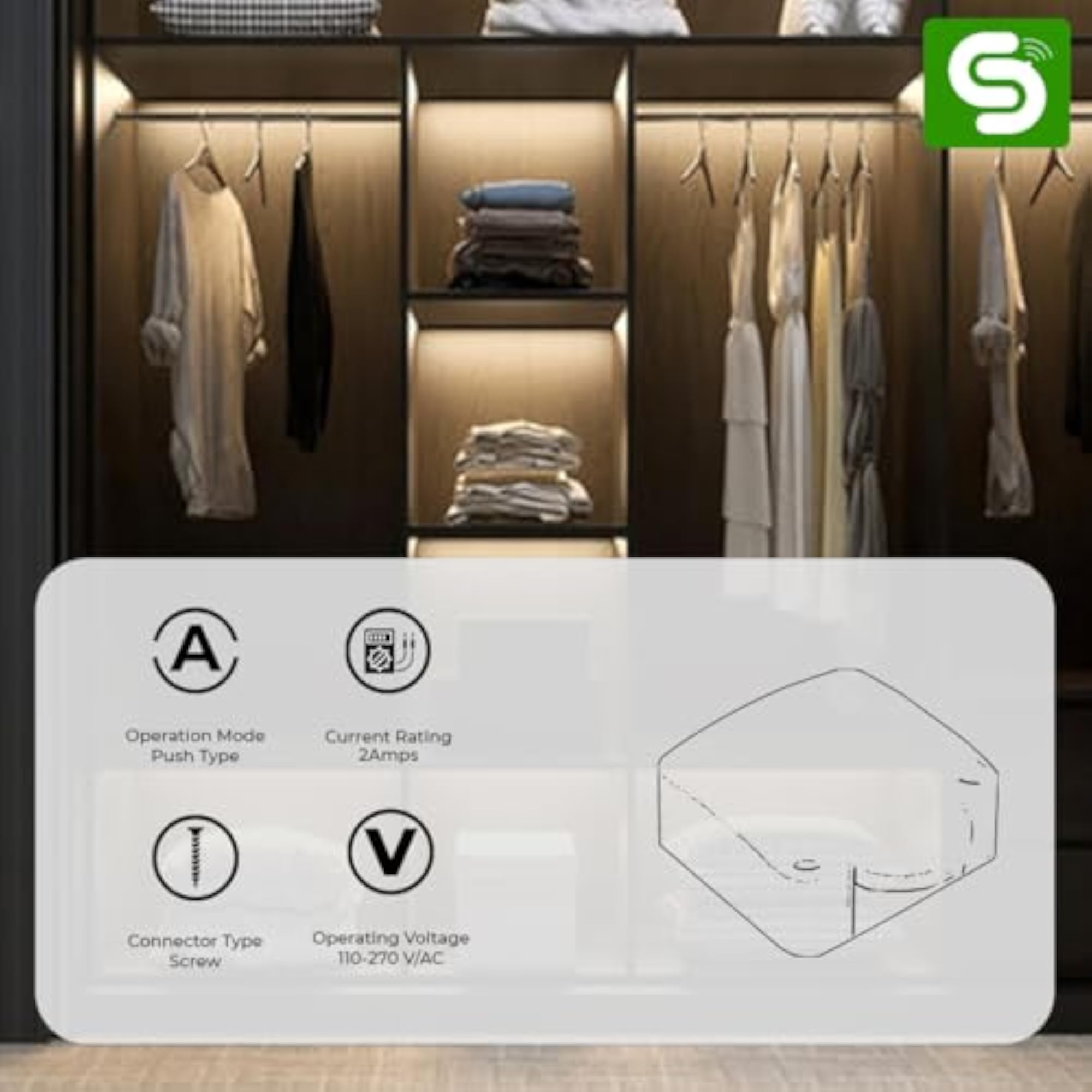 Wardrobe Door Light Switch ON/OFF Push Button Pack