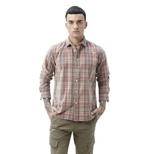 Image of BASICS 100% Cotton Checked Shirt for Men | Slim Fit | Everyday Smart Casual Wear | Full Sleeve