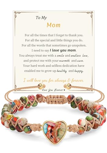 Image of Gifts for Daughter Granddaughter Christmas Gift To My Mom Grandma Wife Girlfriend Sister Jasper Heart Bracelets Birthday Anniversary Stocking Stuffers for Teens Jewelry for Women