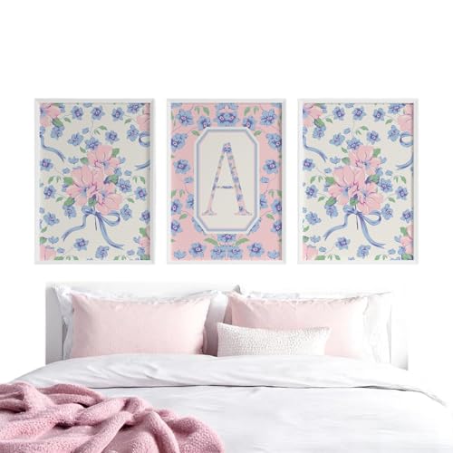 PinkCloverUSA Floral Custom Initial Letter Wall Art Set of 3