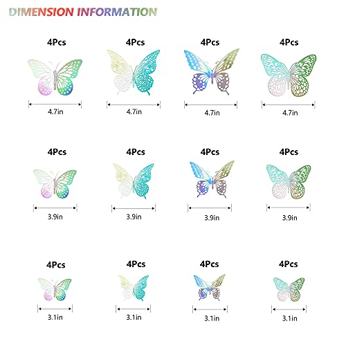 ساوروبيب ديكور حائط بتصميم فراشة ثلاثية الابعاد - 48 قطعة، 4 انماط، 3 احجام، ملصقات قابلة للازالة (ليزر)