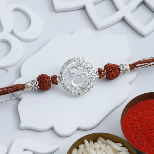 Image of eCraftIndia Om Rudraksha Rakhi for Brother Bhaiya Bhai with Best Bro Ever Fridge Magnet | Roli Chawal Pack