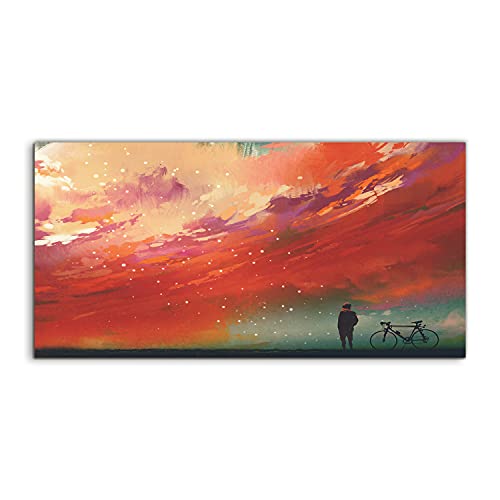 Photo Acryl Salon Man Bike Clouds Grand Tableau Mural 100x50cm pour une Chambre Zen