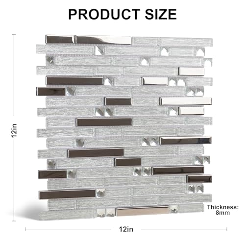 White Silver Glass Mosaic Tile 12x12 Waterproof Kitchen & Vanity Wall 5Sh by SODI MOSAIC - Used condition - Image 3