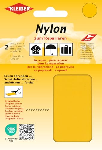 Kleiber Self Adhesive Waterproof Nylon Repair Patches, Yellow,ca. 10 cm x 12 cm