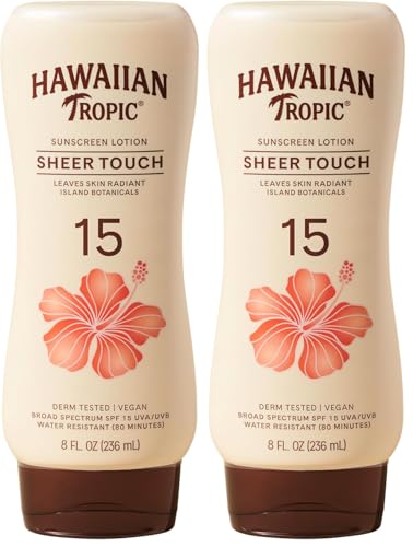 Image of Hawaiian Tropic Sunscreen Sheer Touch Broad Spectrum Sun Care Sunscreen Lotion - SPF 15, 8 Ounce (Pack of 2)
