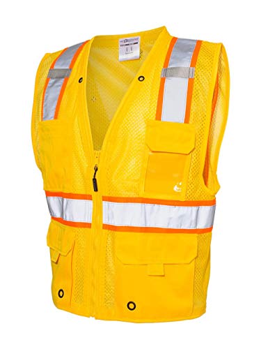 Image of Kishigo Black Enhanced Visibility Men's Vest B100, Multi Pocket Mesh Hi-Vis Vest, Ultra-Cool Polyester, 6 Pockets, Zipper
