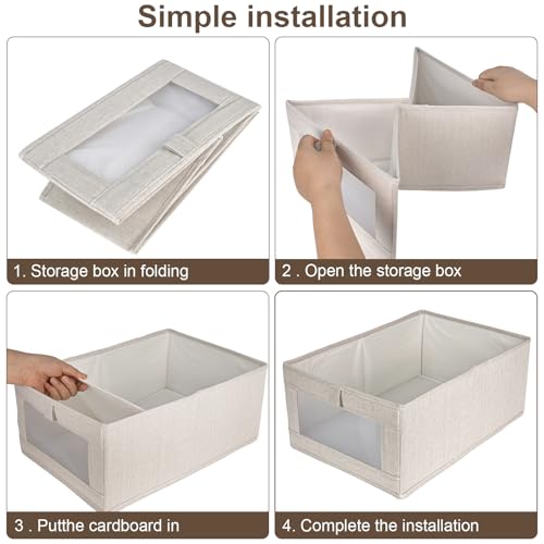 Rzspher 3 Stück Aufbewahrungsbox,40cm x 27cm x 17cm Aufbewahrungsboxen für den Kleiderschrank,faltbarer Stoff Aufbewahrungswürfel mit transparentem Fenster für Kleiderschrank,Kleidung,Bücher,Kosmetik