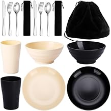 Kyraton Camping Utensils - Travel & Picnic Mess Kit, Silverware Set Includes Knife, Spoon, Fork, Cup, Bowl, Plate - Camping Essentials for 2