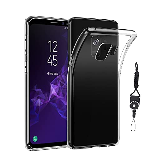 Galaxy S9 SC-02K / SCV38 用のケース クリア カバー TPU 薄型 耐衝撃 落下防止/指紋防止/黄変防止/柔軟/汚れ防止/衝撃吸収 ワイヤレス充電対応 + ストラップホール付属 ネックストラップ付 保護カバー Galaxy S9
