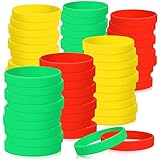 Liliful 100 Pcs Silicone Rubber Bracelet Bulk Sports Color Bracelet Silicone Wristbands Solid Blank Suitable for Sports Adults Games Party(Red, Green, Yellow)