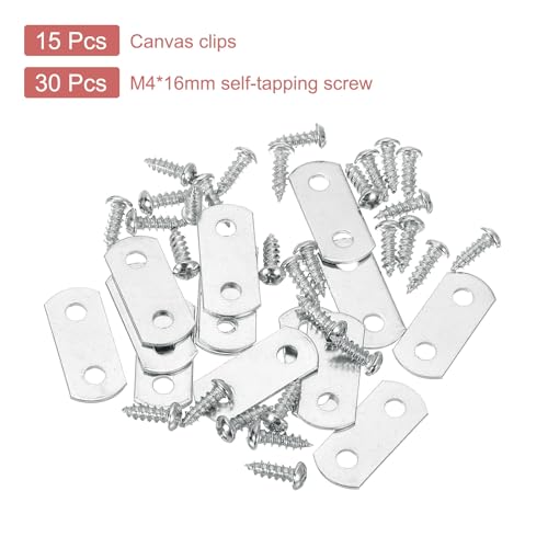Image of uxcell 15 Pcs 0 /0 Flush Canvas Clips, Picture Framing Mirror Clips Z Shape Canvas Painting Mounting Clips with 2 Mounting Holes with Screws, Silver