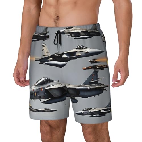 Aircraft Fighter Jets Mens Double Polyester Swimsuit Trunks Swim Shorts with Compression Liner and Patch Pocket.2