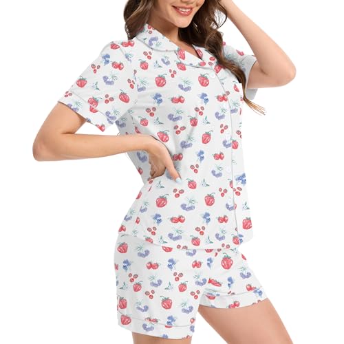 Image of Ammiko Womens Pajamas Set Y2k Loungewear Pajama Button Down Top and Shorts Monkey Beach Short Sleeve Sleepwear Preppy