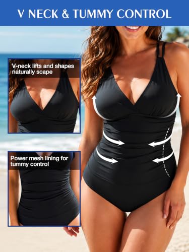 Image of KI LAPHEE One Piece Swimsuits for Women Tummy Control Bathing Suits Sexy Criss Cross Back Swimwear