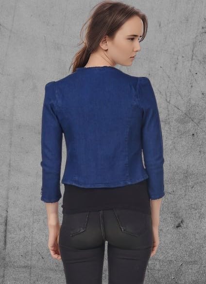 Image of WingzssWomen's Blue Cropped Blazer, 3 /4 Sleeves, Button Front, Formal Jacket