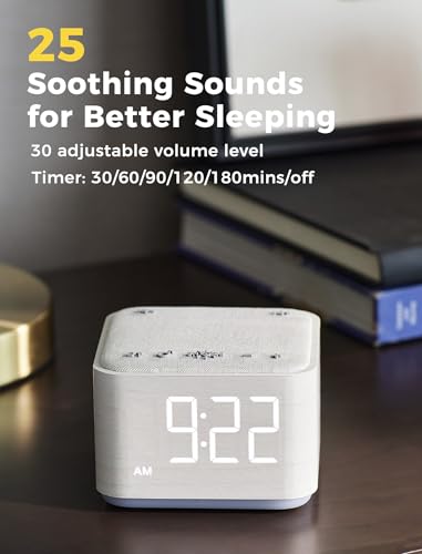 Sound Machine Alarm Clock for Bedroom: 5W Stereo Bluetooth Speaker - 25 Soothing Sounds - 8 Alarm Sounds - 8 Night Light - Noise Machine for Sleeping - Wood - Image 5