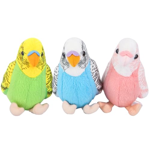 WQY GroceryShop 3 Pcs Budgerigar Plush Toy, 5.5 inches, Parakeet Plush Toy, Budgie Soft Toy, Bird Stuffed Animal for Kids, Blue and Green and Pink