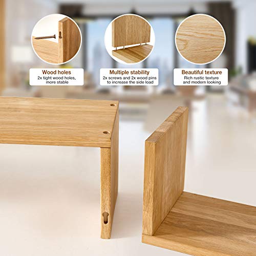 Homwoo Floating Bookshelf Wall Mount Fas Grade Natural Solid Wood Wall Shelf U-Shaped Display Rack For Living Room, Bathroom, Kitchen (Oak) #TOP4