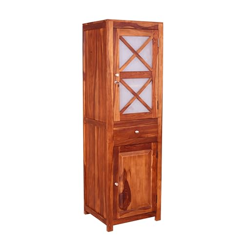 Image of EXCEL Home Cross Pattern Solid Wood 1-Door Wardrobe in Honey Oak Finish