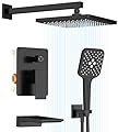 Gabrylly Shower System with Tub Spout, Wall Mounted Tub Shower Faucet Set for Bathroom with High Pressure 10" Rain Shower head and 3-Setting Handheld Shower Head Set,Matte Black