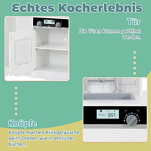 Chefkochküche aus Holz Spielküche mit Herd, Spüle, Wasserhahn, Ofen, Pfanne, Dunstabzug, Kaffeemaschine, Mikrowelle… – Bild 4