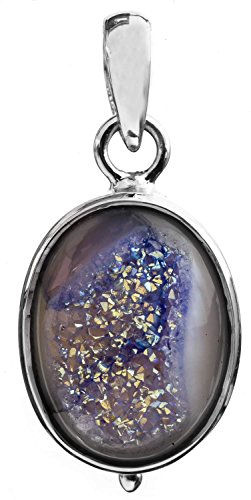 Gris druzy pendentif d'exception monté sur argent sterling massif