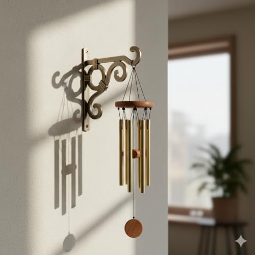 Image of Metal Wall Hook Hanging Plant Bracket | Decorative Straight Plant Hanger for Pots, Bird Feeders, Planters, Lanterns, Cotton, Wind Chimes Indoor Outdoor, (Brass Antique, Pack of 4)
