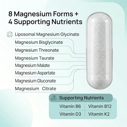 Image of Mag8X Magnesium Glycinate 2000mg | 8 Chelated Salts, High Absorption Liposomal Magnesium & L-Threonate | Vitamins B6, B12, D3 & K2 | 440mg Elemental | Zero Oxide | Sleep, Brain, Bone & Muscle Cramps | 60 Capsules