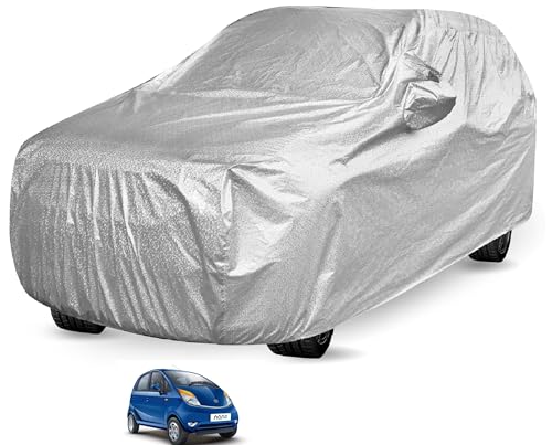 Image of Auto Hub Waterproof Car Cover Compatible with Tata Nano with Mirror Pocket, Soft Cotton Lining, Waterproof Nano Car Cover- Metallic Silver