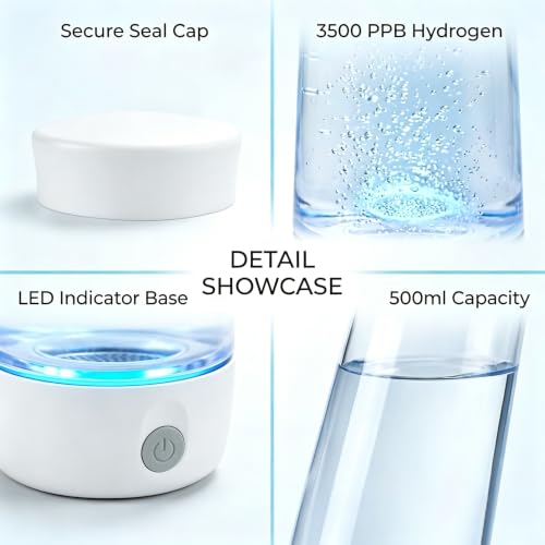 2026 3500ppb Hydrogen Water Bottle,16OZ Portable Hydrogen Water Generator, Rechargeable Hydrogen Water Bottle with SPE Technology Gift for Travel, Home, Office, Fitness & Everyday Hydration-White — view 5