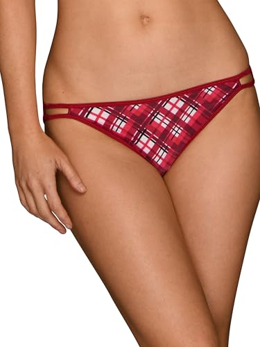 Vanity Fair Women's Illumination String Bikini Panties, Silky Stretch & Satin Trim, Holly Plaid Print