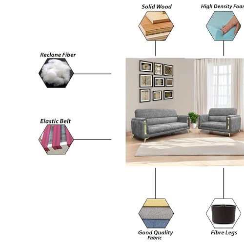Image of Casaliving Gelio 3+2 Seater Sofa Set for Living Room (Dark Grey Colour) Premium Fabric Sofa
